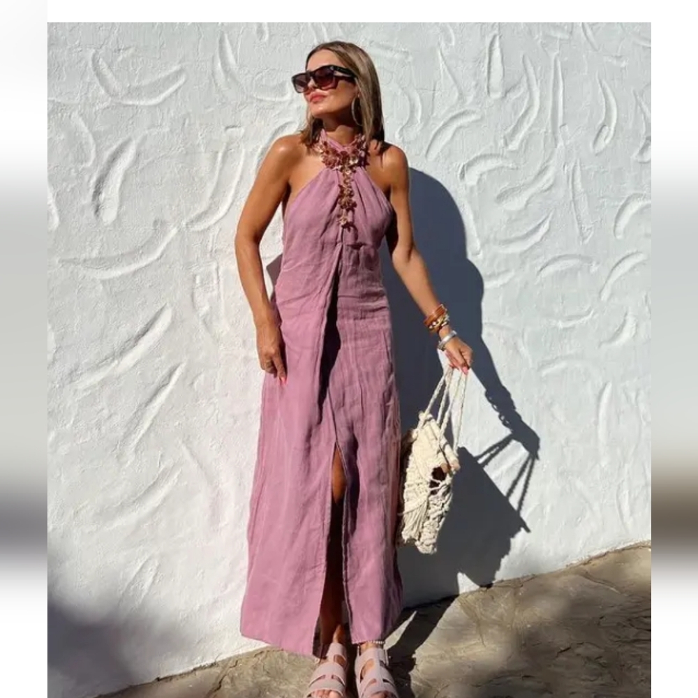 ZARA LINEN HALTER DRESS NWT Size XS - Picture 9 of 15